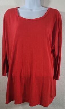 Cato Red Dolman 3/4 Sleeve Slub Knit Top Large Lightweight Soft Stretch